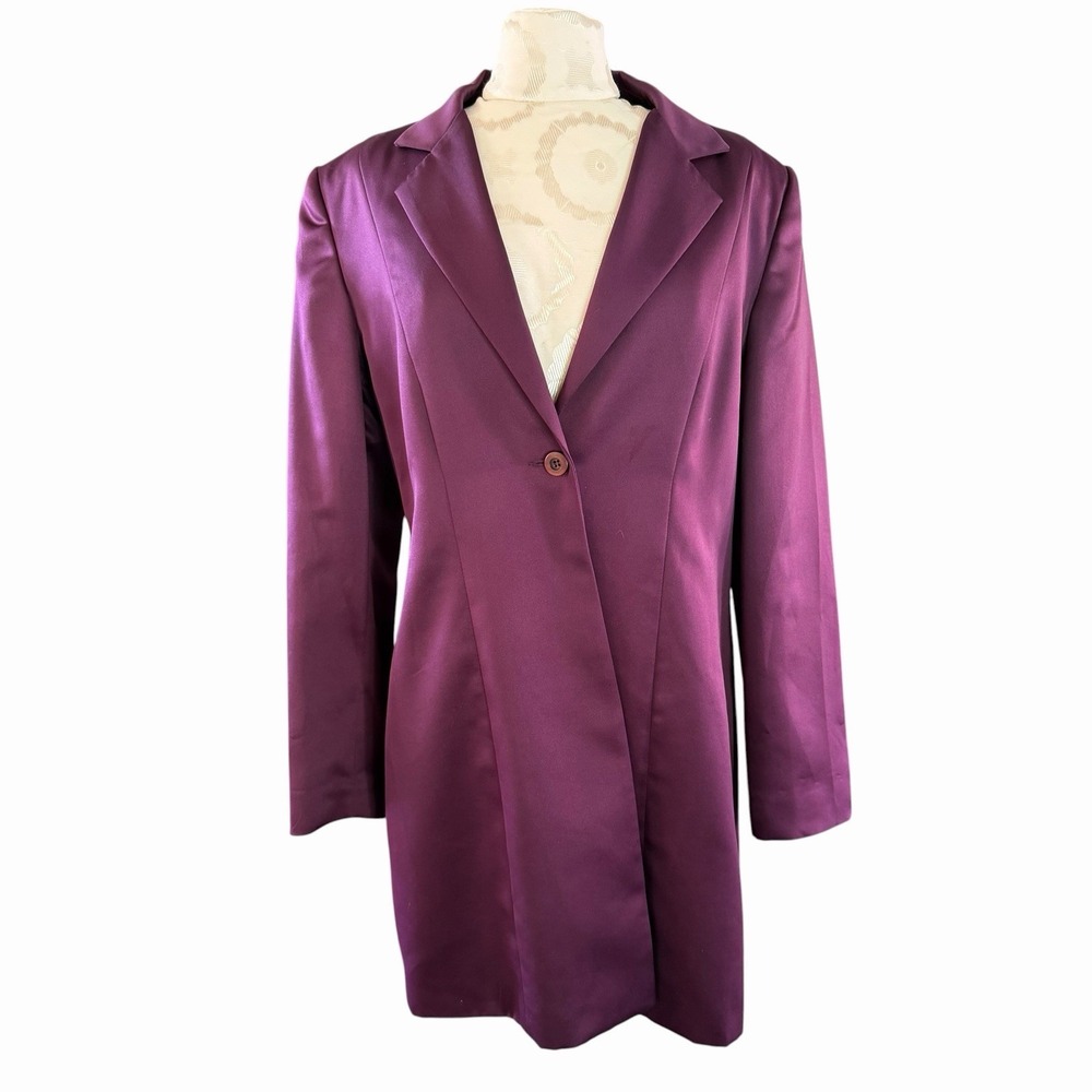 Vintage Studio 32 Satin Blazer Women 12 Aubergine Purple Liquid Jacket Lagenlook